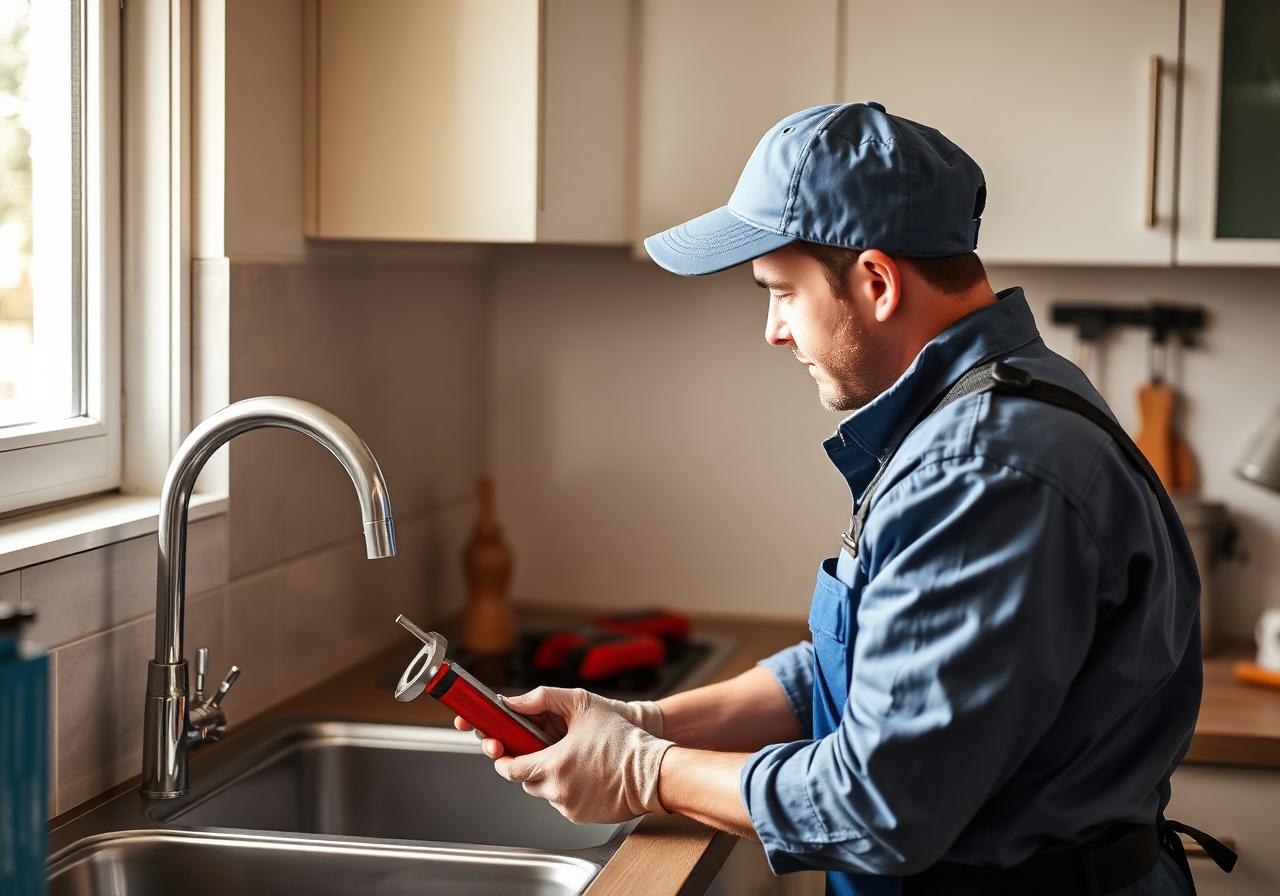 Licensed Triangle Plumbing technician working on a kitchen sink